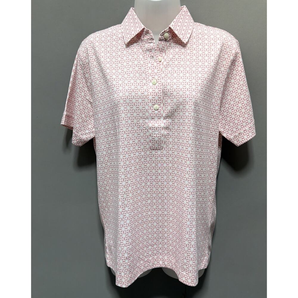Leon Levin Women's Medium Polo Shirt Short Sleeve Pink And White Pattern Golf